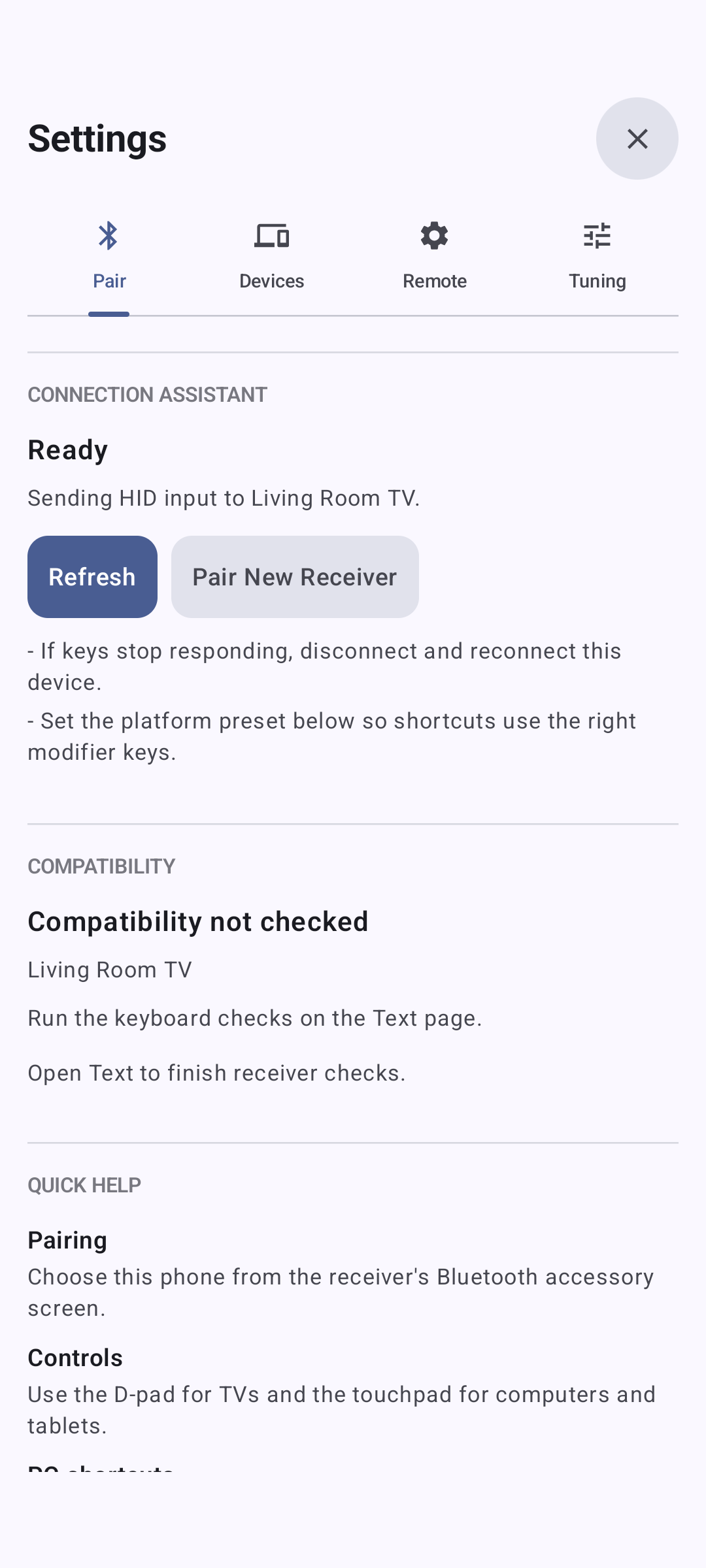 Settings dialog